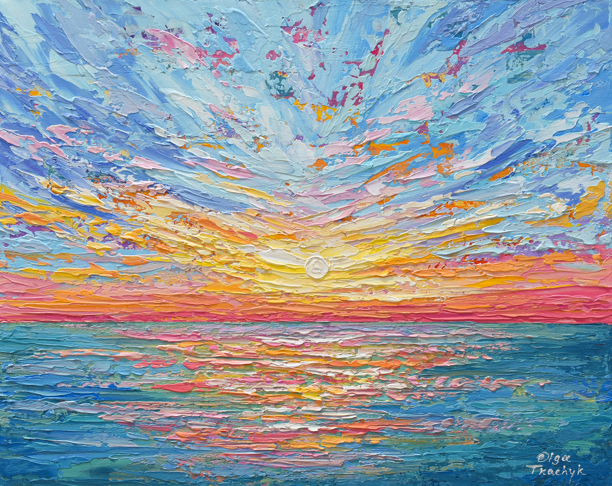 Ocean Sunrise, Original Seascape Painting on Canvas, Impressionism