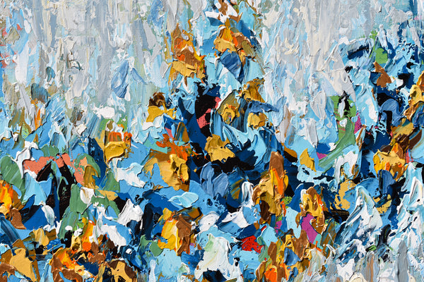 Dream Big, Abstract Blue Yellow Painting on Canvas, Acrylic, 24"x48"