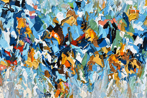 Dream Big, Abstract Blue Yellow Painting on Canvas, Acrylic, 24"x48"