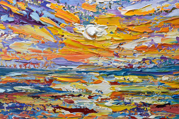 Lavender Sky, Palette Knife Sunset Painting, Acrylic, 16"x20"