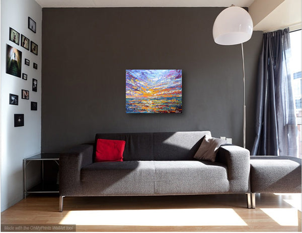 Lavender Sky, Palette Knife Sunset Painting, Acrylic, 16"x20"