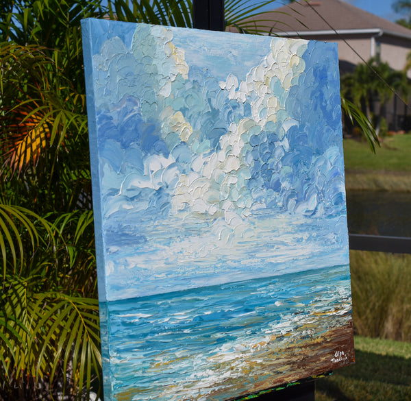 Ocean Clouds, Acrylic on Canvas, Palette Knife, 24"x24"