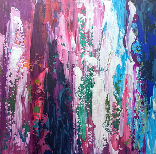 Pink Abstract Painting, Acrylic Original Wall Art Canvas, Impasto Palette Knife Art, Blue Pink Modern Painting, Small Abstract Art Gift Idea