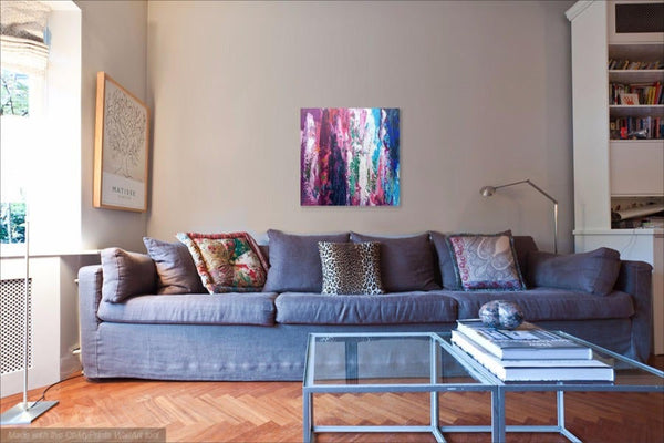 Pink Abstract Painting, Acrylic Original Wall Art Canvas, Impasto Palette Knife Art, Blue Pink Modern Painting, Small Abstract Art Gift Idea