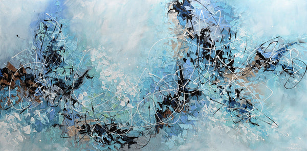 Morning Mist, Original Abstract Palette Knife Painting, Acrylic, 24"x48"