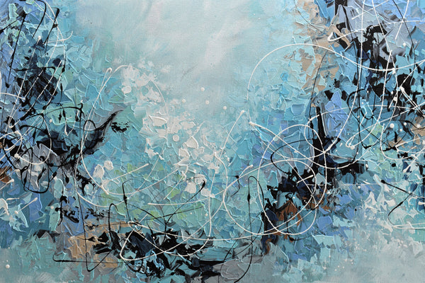 Morning Mist, Original Abstract Palette Knife Painting, Acrylic, 24"x48"