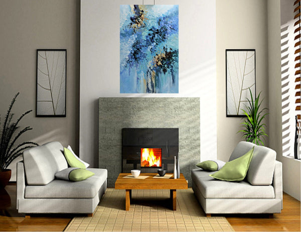 Blue Blossom, Original Abstract Acrylic Painting on Canvas, 24"x36"