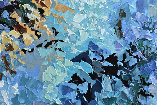 Blue Blossom, Original Abstract Acrylic Painting on Canvas, 24"x36"