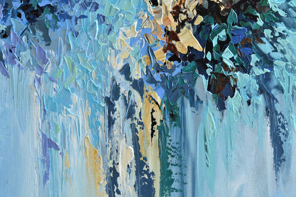 Blue Blossom, Original Abstract Acrylic Painting on Canvas, 24"x36"