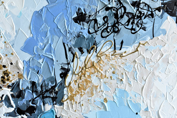 Blue & Gold Diptych, Extra Large Abstract Painting on Canvas, 36"x72"