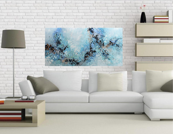 Morning Mist, Original Abstract Palette Knife Painting, Acrylic, 24"x48"