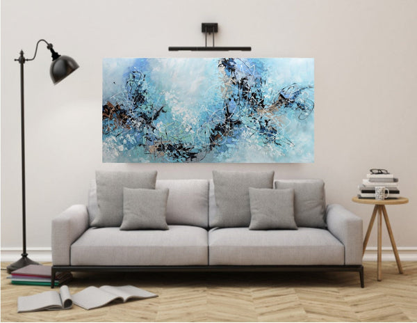 Morning Mist, Original Abstract Palette Knife Painting, Acrylic, 24"x48"