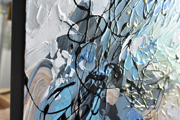 Blue & Gold Diptych, Extra Large Abstract Painting on Canvas, 36"x72"