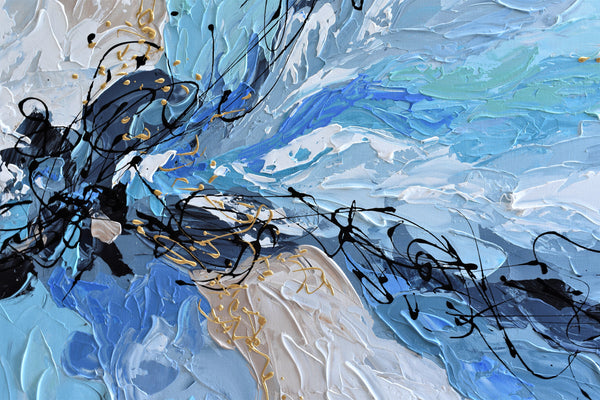 Blue & Gold Diptych, Extra Large Abstract Painting on Canvas, 36"x72"