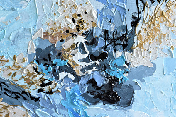 Blue & Gold Diptych, Extra Large Abstract Painting on Canvas, 36"x72"