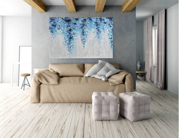 Blue & Grey Synergy, Abstract Acrylic Painting on Canvas, 24"x36"