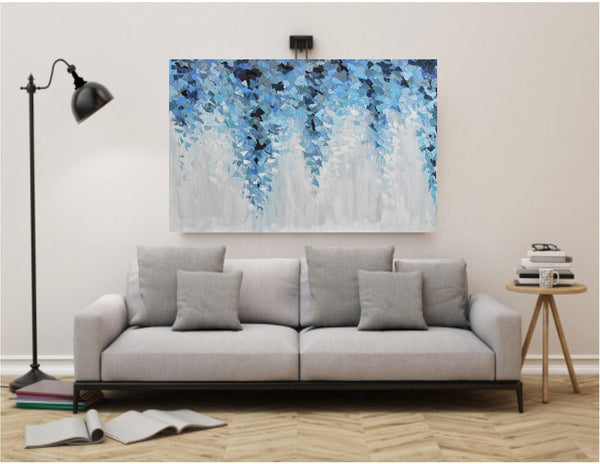 Blue & Grey Synergy, Abstract Acrylic Painting on Canvas, 24"x36"