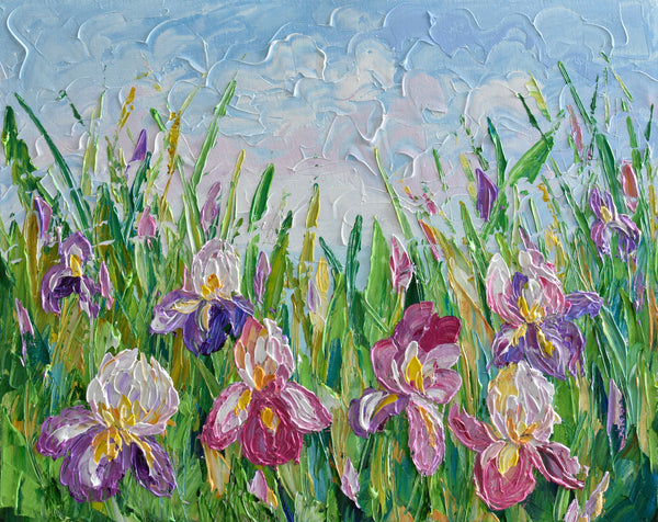 Iris Flowers, Original Impasto Floral Painting, Acrylic, 16"x20"