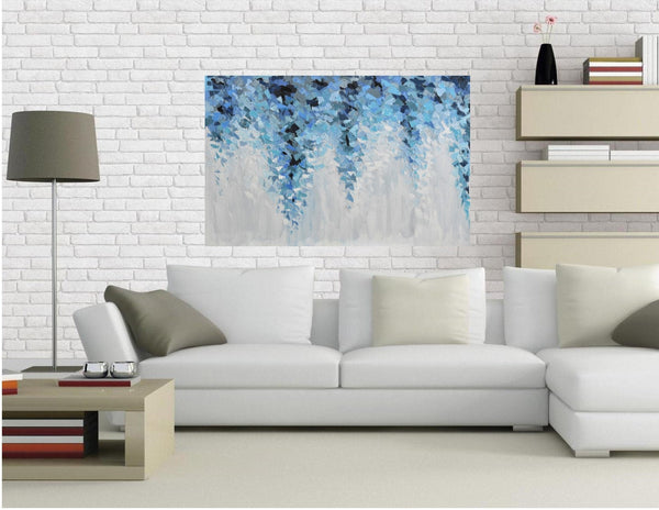Blue & Grey Synergy, Abstract Acrylic Painting on Canvas, 24"x36"