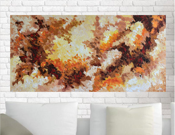 Autumn Mood, Abstract Acrylic Painting on Canvas, 24"x48"