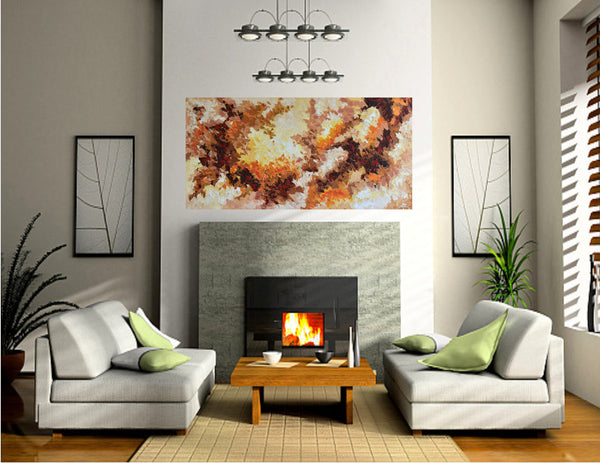 Autumn Mood, Abstract Acrylic Painting on Canvas, 24"x48"