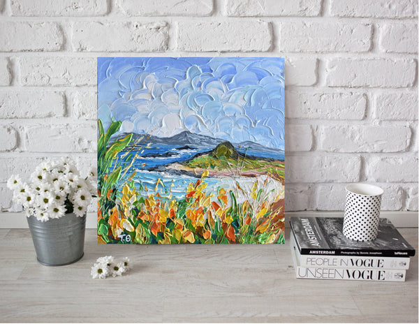 Cloudy Day At The Beach, Impressionist Seascape Painting, Acrylic, 12"x12"