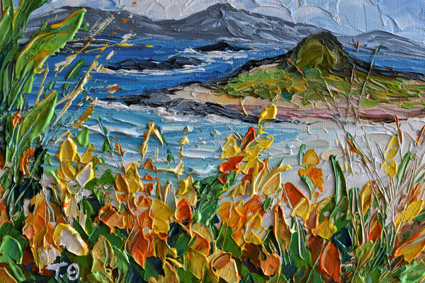 Cloudy Day At The Beach, Impressionist Seascape Painting, Acrylic, 12"x12"