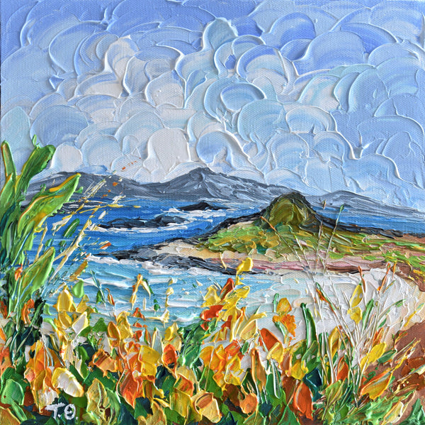 Cloudy Day At The Beach, Impressionist Seascape Painting, Acrylic, 12"x12"