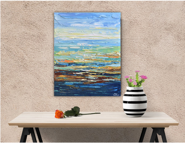 Sunrise II,  Original Seascape Painting on Canvas, Acrylic, 16"x20"