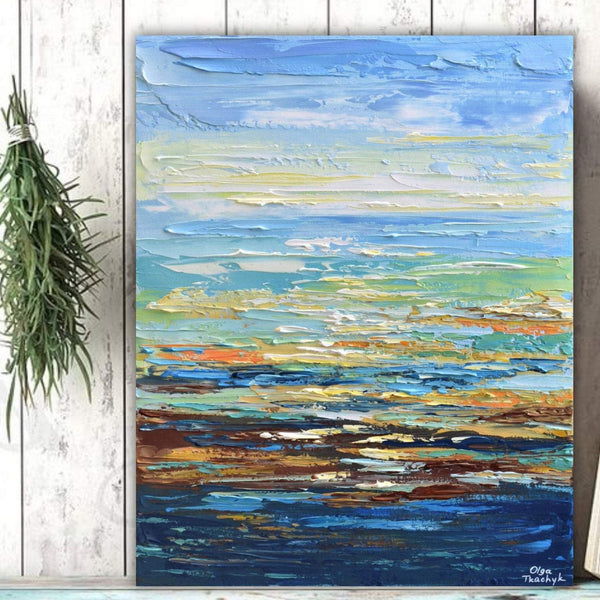 Sunrise II,  Original Seascape Painting on Canvas, Acrylic, 16"x20"