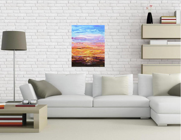 Sunset, Original Painting on Canvas, Acrylic, 16"x20"