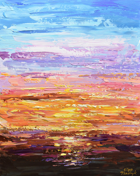 Sunset, Original Painting on Canvas, Acrylic, 16"x20"