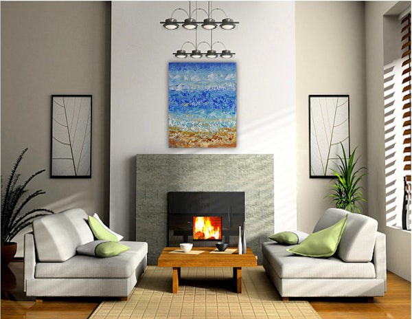 Beach Abstract, Original Painting on Canvas, Acrylic, 16"x20"