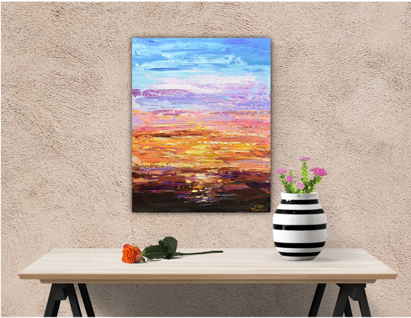 Sunset, Original Painting on Canvas, Acrylic, 16"x20"