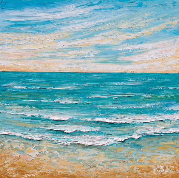 Serene Sunrise, Palette Knife Ocean Painting, Acrylic, 24"x24"