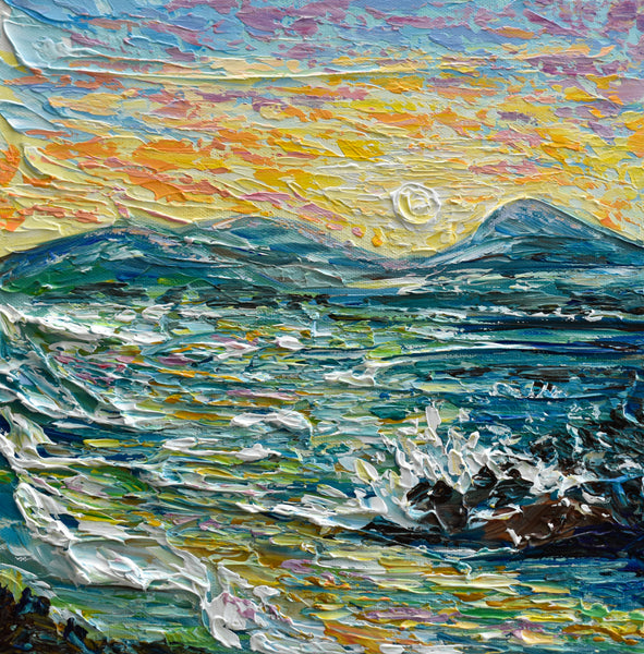 Ocean Sunrise, Palette Knife Painting, Acrylic, 12"x12"