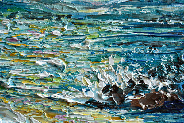 Ocean Sunrise, Palette Knife Painting, Acrylic, 12"x12"