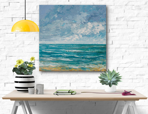 Serene Ocean, Acrylic on Canvas, Palette Knife, 24"x24"