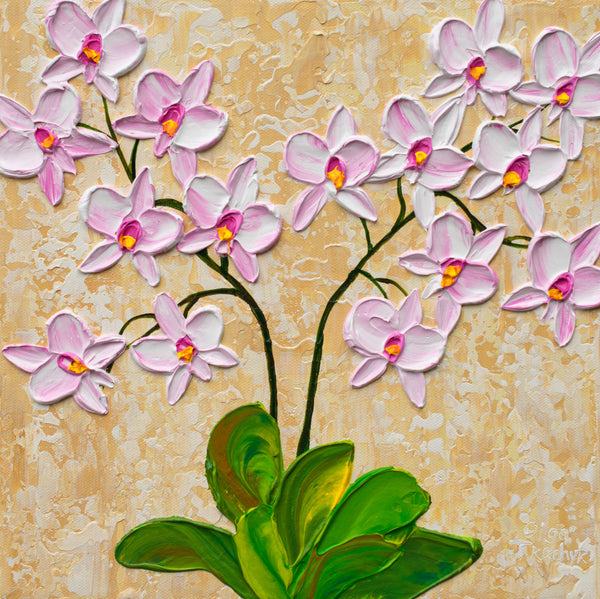 Pink Orchid Blooms, Acrylic on Canvas, 12"x12"
