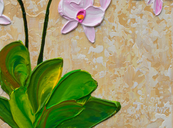 Pink Orchid Blooms, Acrylic on Canvas, 12"x12"