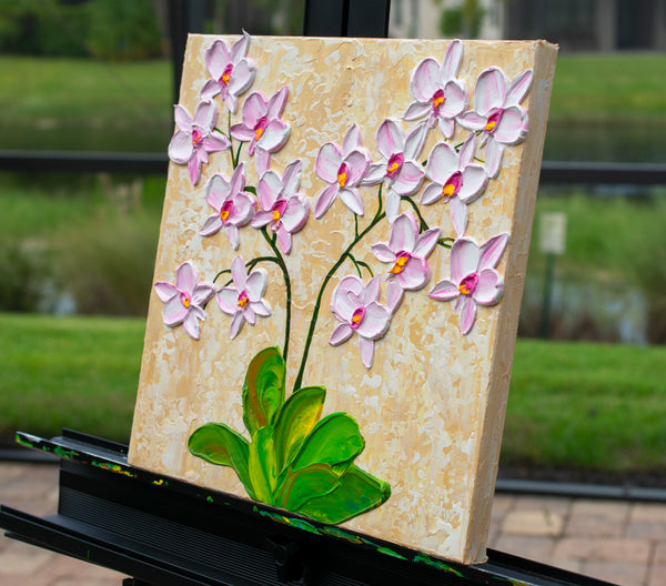 Pink Orchid Blooms, Acrylic on Canvas, 12"x12"