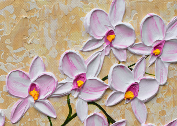 Pink Orchid Blooms, Acrylic on Canvas, 12"x12"