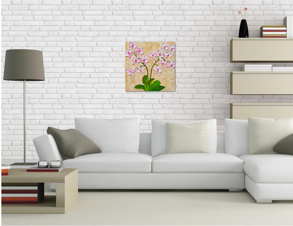 Pink Orchid Blooms, Acrylic on Canvas, 12"x12"