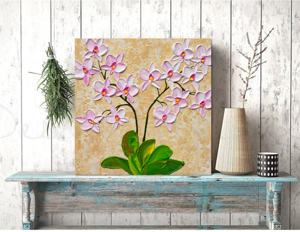 Pink Orchid Blooms, Acrylic on Canvas, 12"x12"