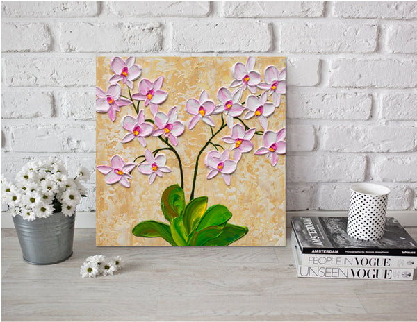 Pink Orchid Blooms, Acrylic on Canvas, 12"x12"