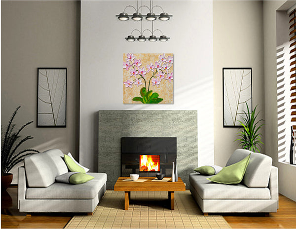 Pink Orchid Blooms, Acrylic on Canvas, 12"x12"