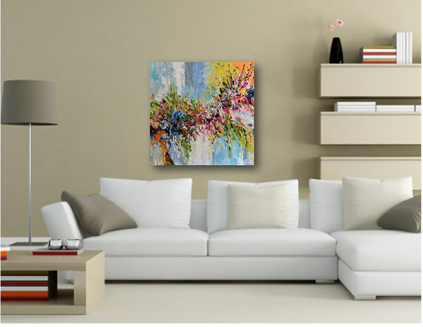 Autumn Bloom, Abstract Floral Painting, Acrylics, 24"x24"