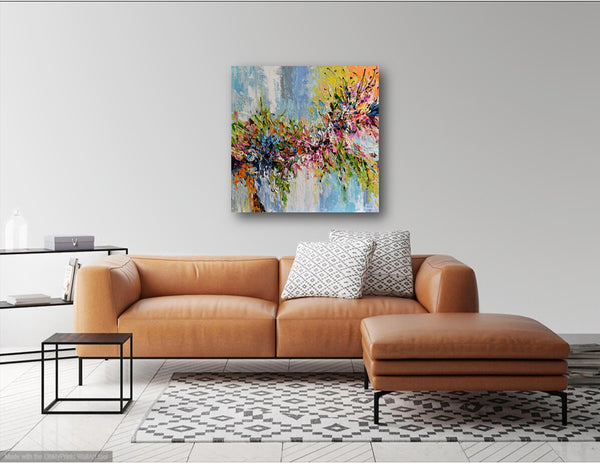 Autumn Bloom, Abstract Floral Painting, Acrylics, 24"x24"