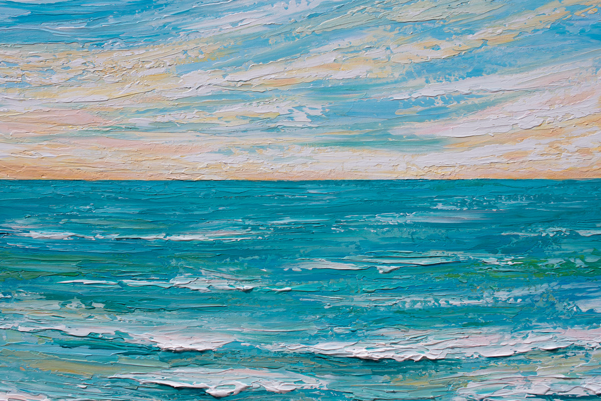 Serene Sunrise, Palette Knife Ocean Painting, Acrylic, 24"x24" Olga