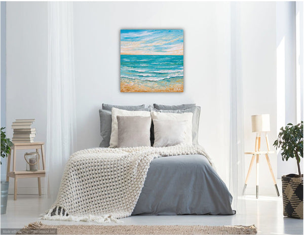Serene Sunrise, Palette Knife Ocean Painting, Acrylic, 24"x24"